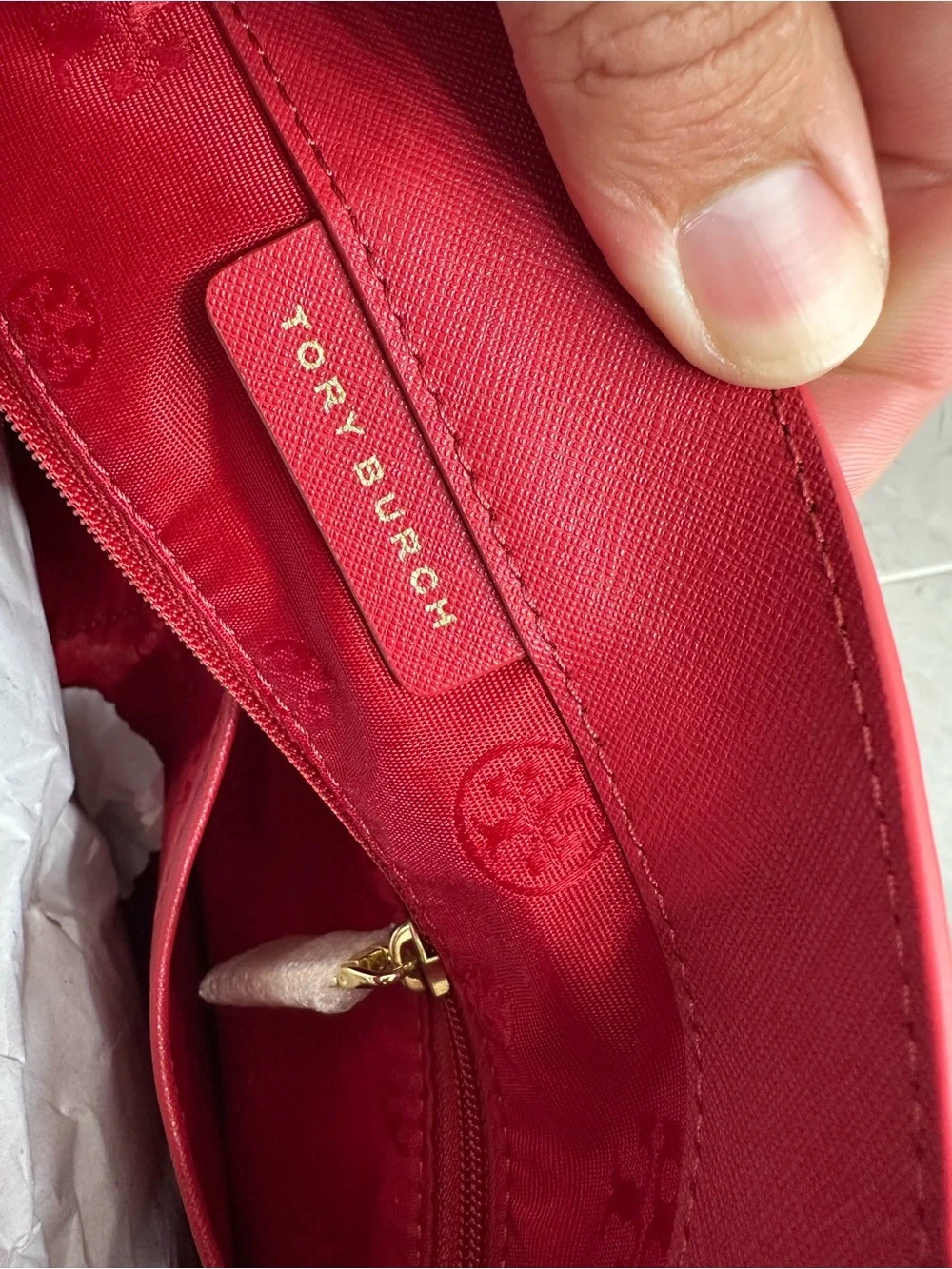 Tory Burch Cherry Red Saffiano Leather Tote
